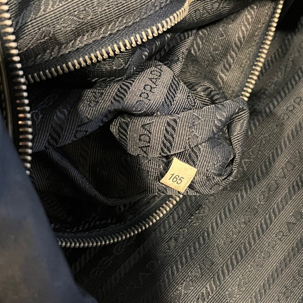 PRADA Navy Blue Nylon Embossed Leather Logo Hobo Bag - Picture 6 of 16